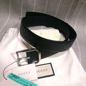 Brand new with tags mens sz34 Gucci micro guccissima belt in nero silver h.w.
